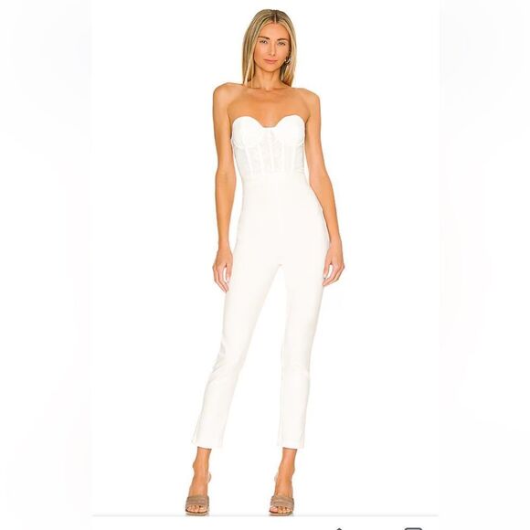 NBD Hastings jumpsuit white corset boned bustier strapless one piece Revolve XL - Picture 1 of 13